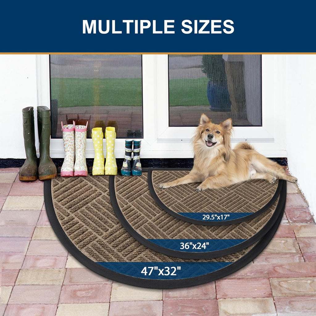 Smiry Half Circle Front Door Mat Outside Entrance, Heavy Duty Outdoor Indoor Natural Rubber