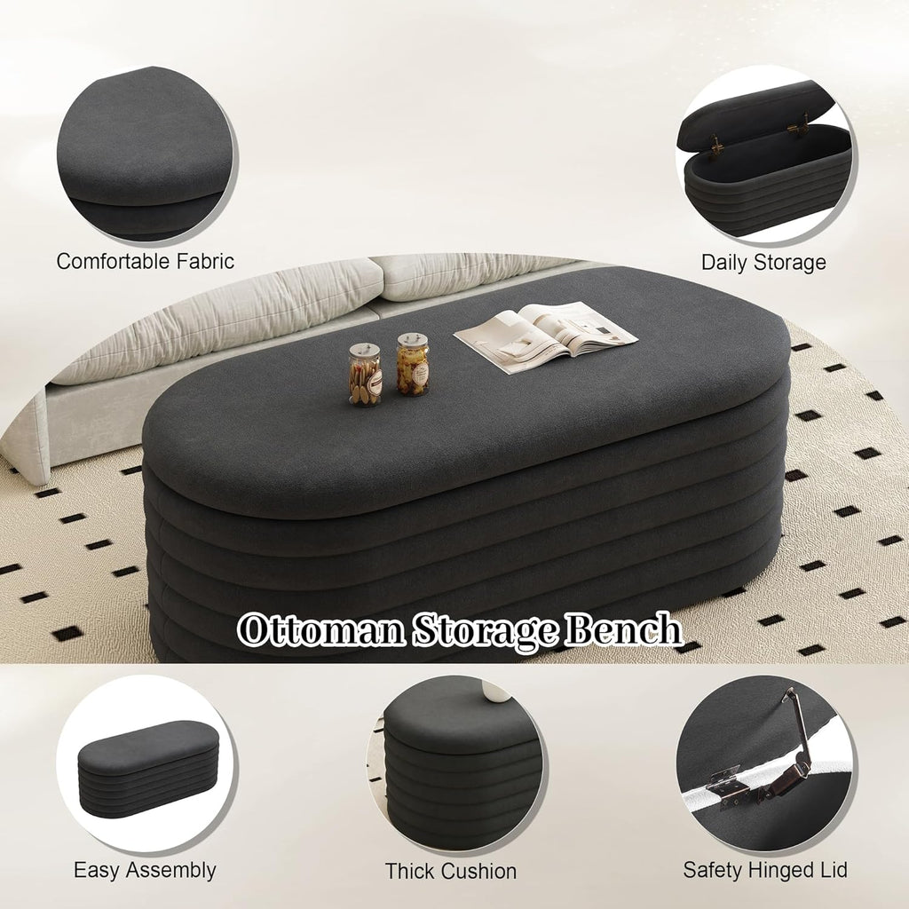 Storage Ottoman Bench, 40" Storage Bench, Upholstered Fabric Storages Benches End of Bed Stool with