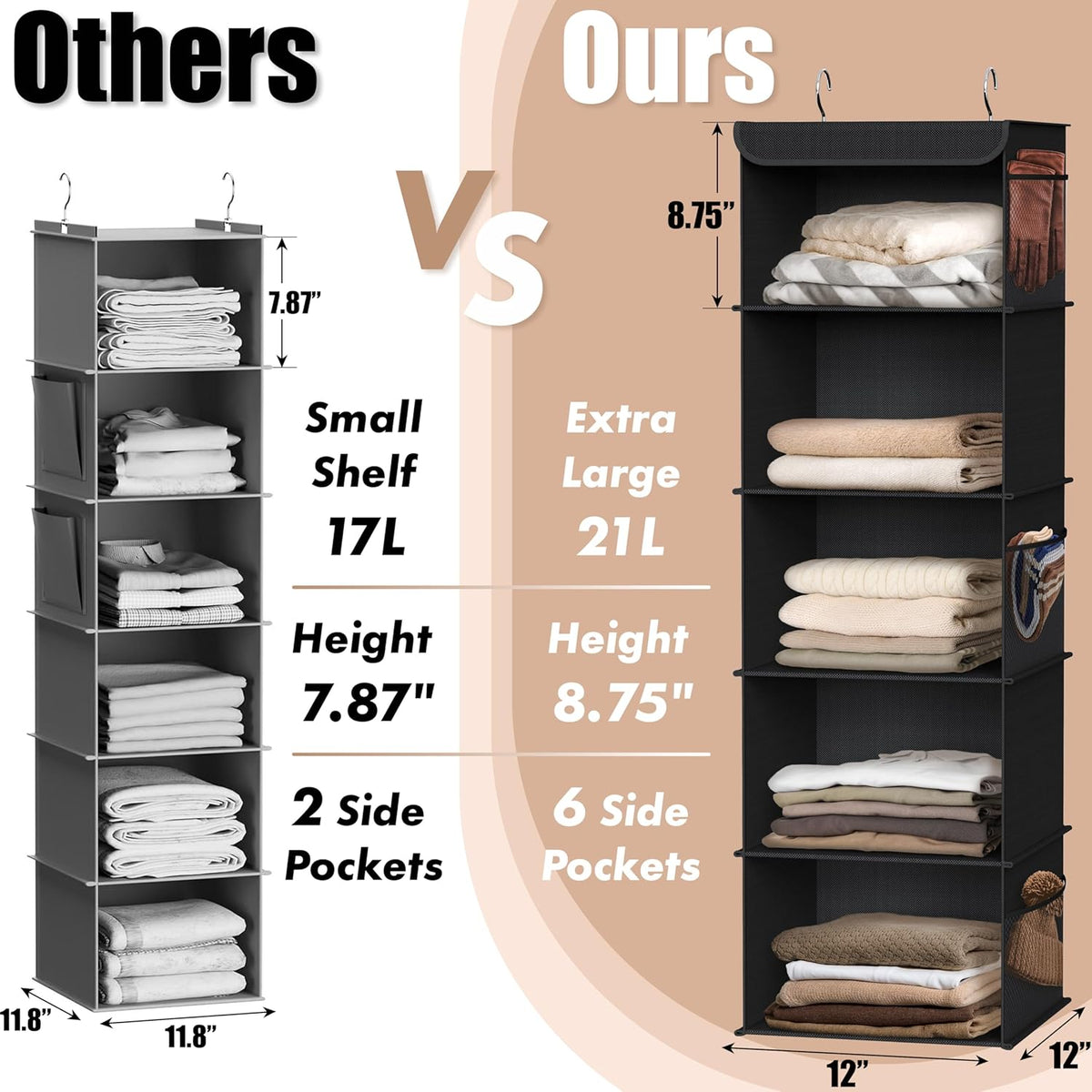 Simple Houseware 5 Shelf Hanging Closet Organizer, Black
