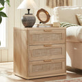 LEYAOYAO Rattan Night Stand with Drawers, 23" Large 3 Drawer Boho Nightstand, Natural Wood Bedside