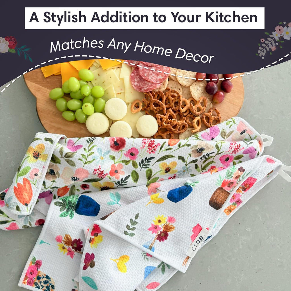 2 Double Sided Microfiber Hand Towels, 17x27 Inches Waffle Design Kitchen Towels Set, Durable &