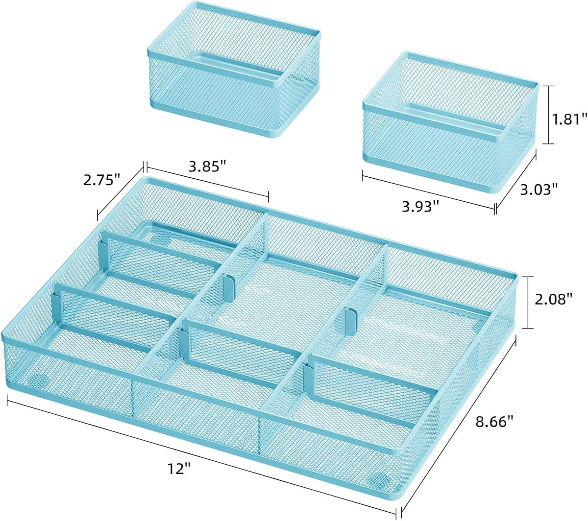 Marbrasse 3 Packs Desk Drawer Organizers, Metal Mesh Dividers with 9 Adjustable Compartments, Pen