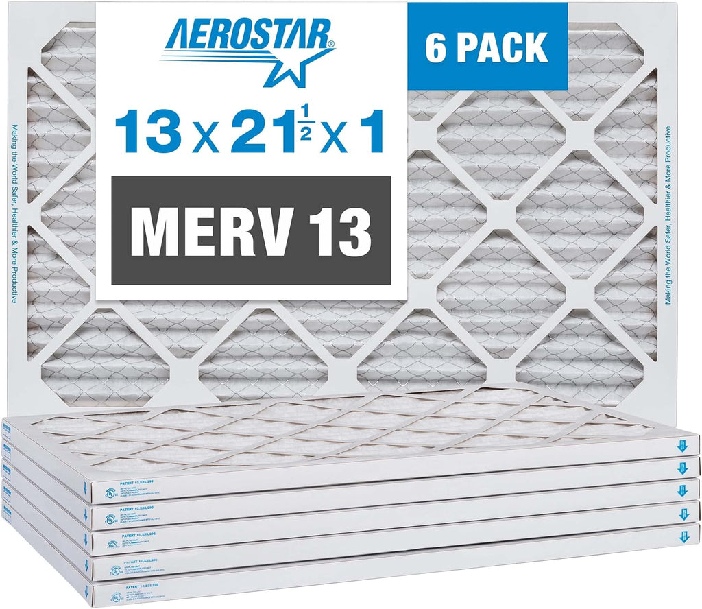 Aerostar 13x21.5x1 MERV 13-6 Count - Pleated Furnace & Air Conditioner Filters - Removes Bacteria