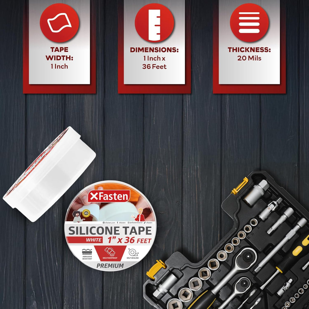XFasten Self Fusing Silicone Tape Waterproof White– 1" x 36 Feet, Self Amalgamating Tape, Silicone