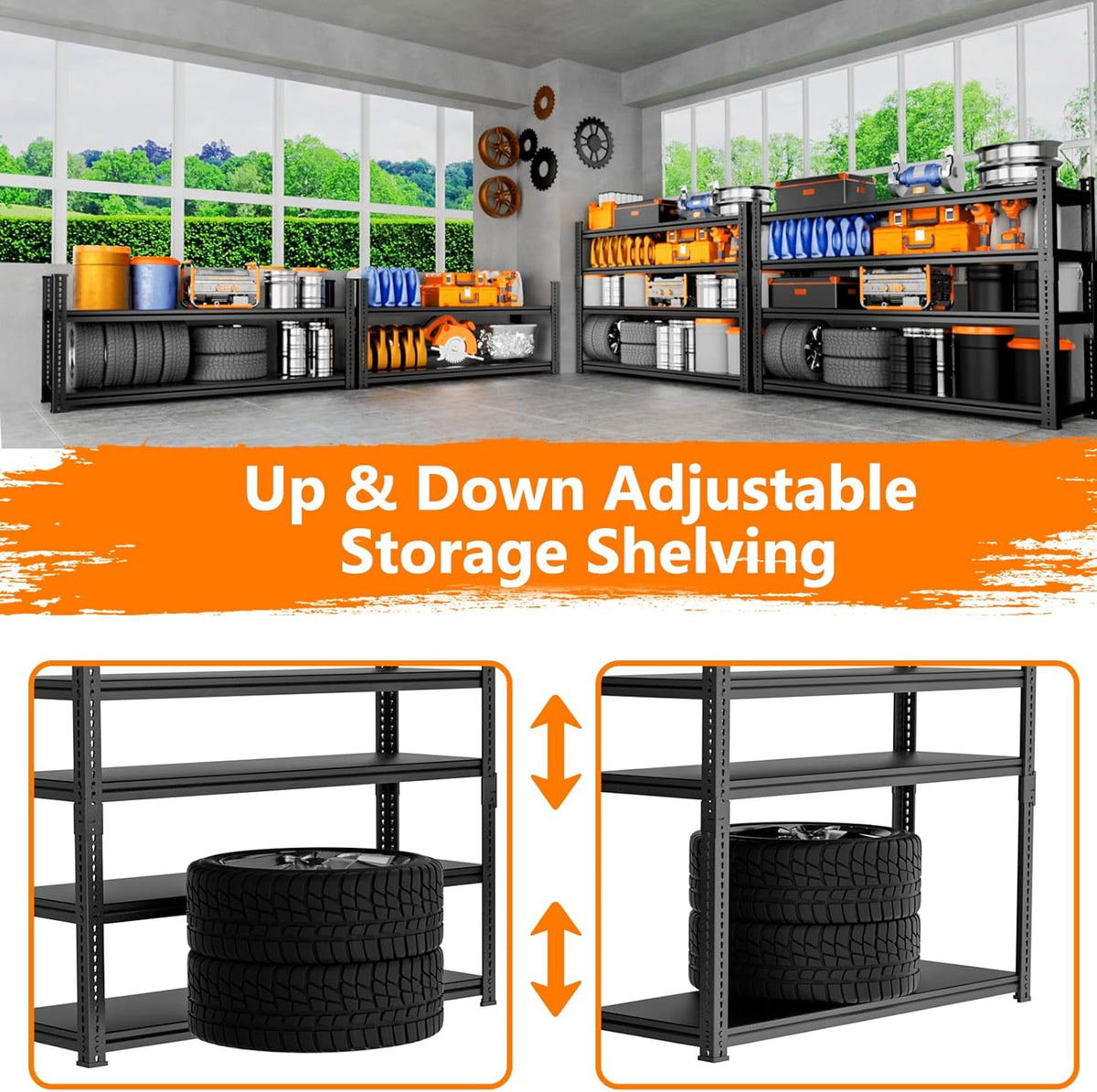 Storage Shelves Heavy Duty, 48"L x 18"W x 72"H Garage Storage Shelves Unit Loads 3700LBS, 5-tier
