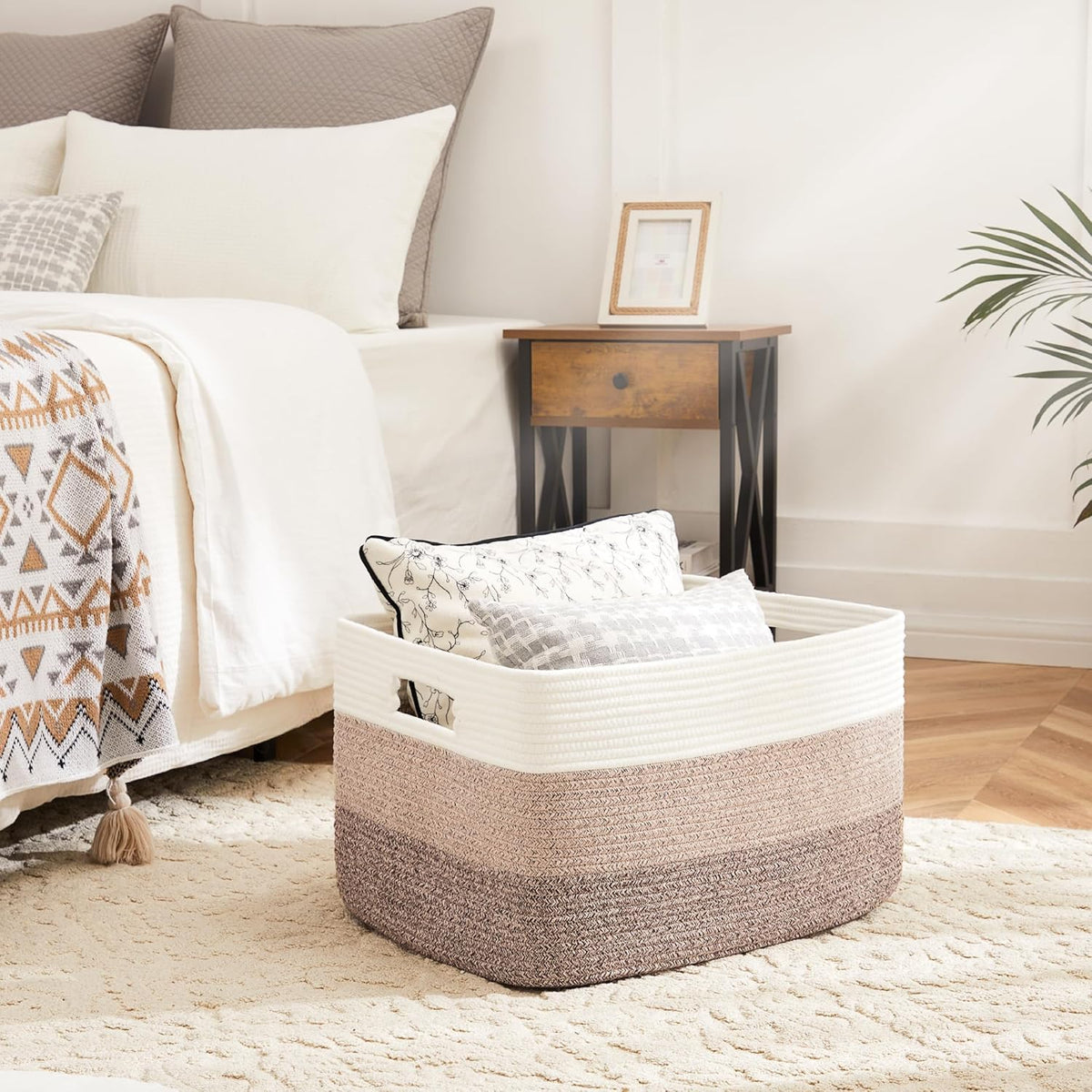 Blanket Basket,Rectangle Woven Baskets for Storage,100L Laundry Basket for Decorative Nursery