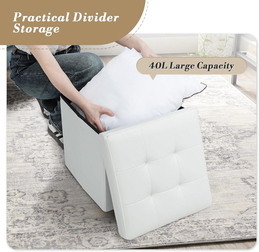 Athena Collection 15" Storage Ottoman Bench Folding Bench with 40L Hidden Storage, Small Cube