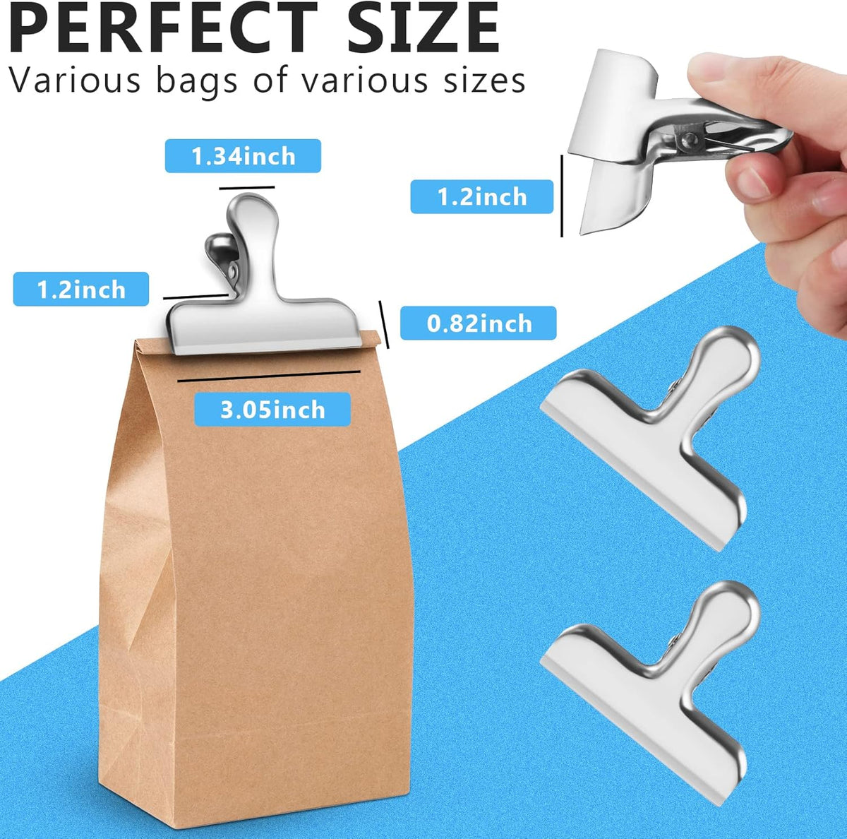 FINDMAG Chip Clips, 20 Pack Stainless Steel Chip Clips, Chip Clips Bag Clips Food Clips, Bag Clips
