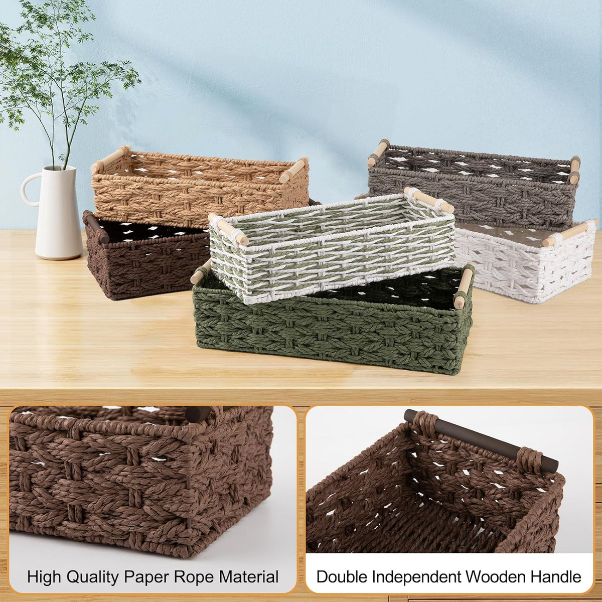 OIAHOMY Toilet Paper Baskets Handmade Paper Rope Decorative Wicker Storage Tank Shelf Cabinet