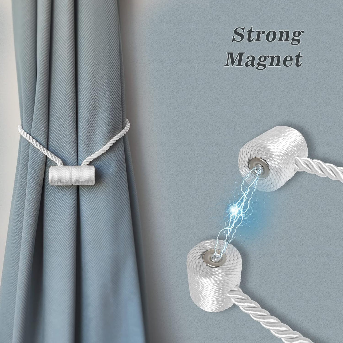 Hion Magnetic Curtain Tiebacks White 2pcs, Curtain Tiebacks Buckles Holdbacks Holders Hooks Clip