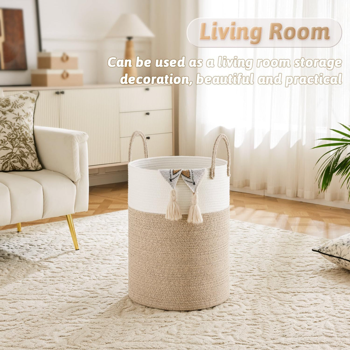 Laundry Basket,Woven Cotton Rope Laundry Hamper,100L for Decorative Storage of Dirty Clothes,Toys