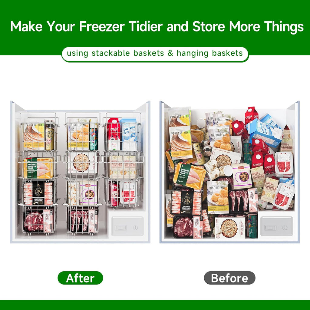 4Pack Stackable Chest Freezer Bins - Deep Freezer Organizer for 7 Cu.FT Frozen Food