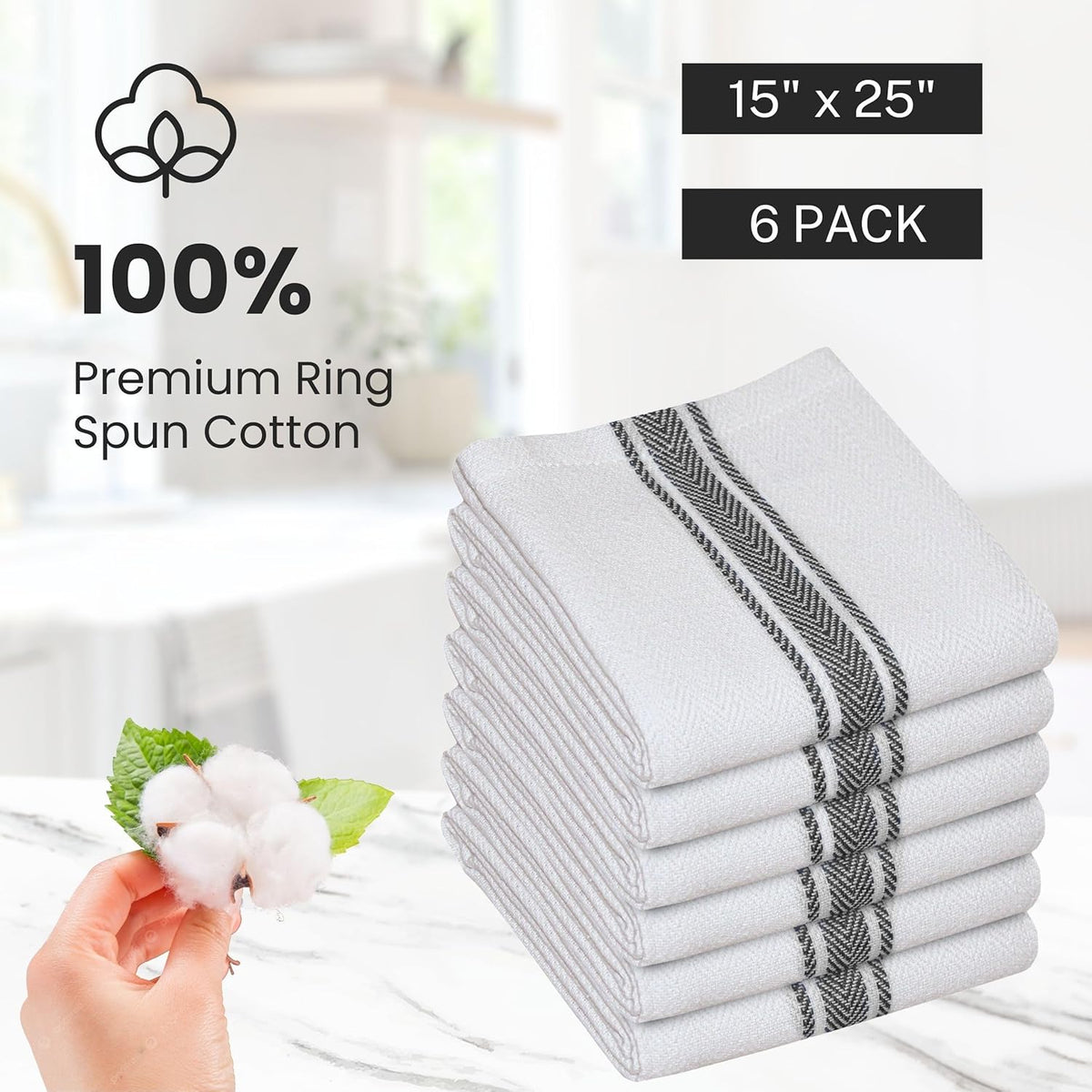 WHITEWRAP Kitchen Dish Towels for Kitchen, Highly Absorbent for Drying and Cleaning, Durable and