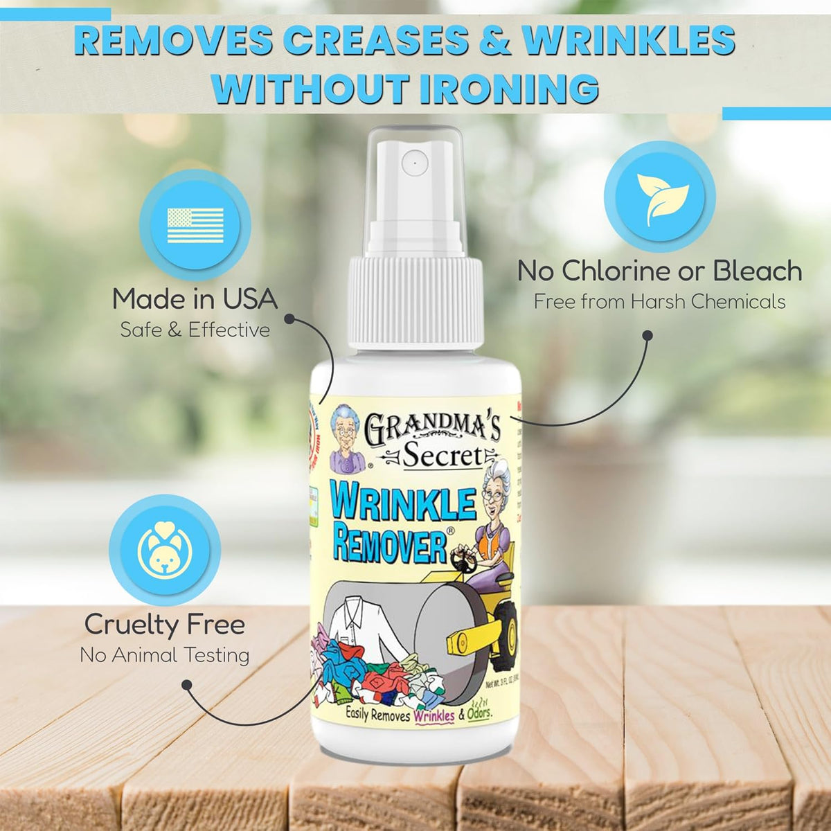 Grandma's Secret Wrinkle Remover - Wrinkle Release Spray, Odor Eliminator, and Fabric Refresher