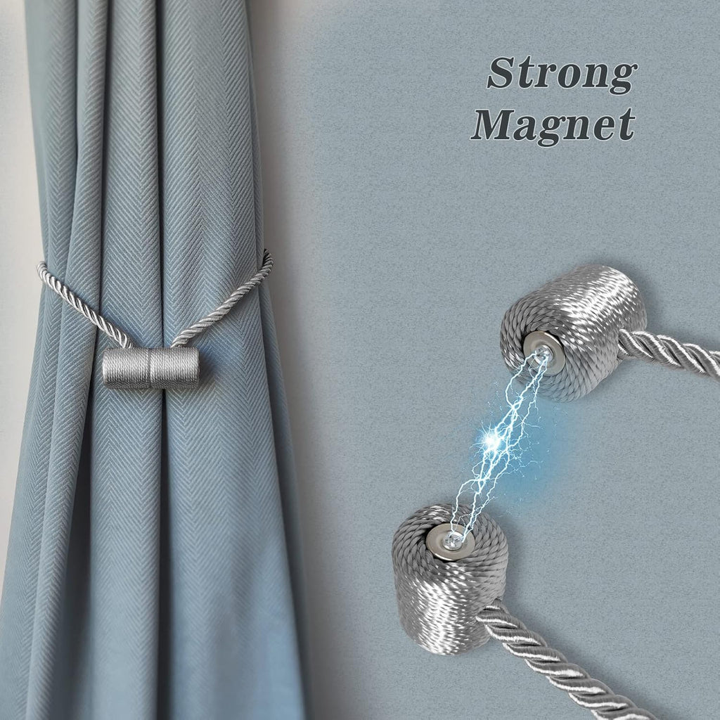 Hion Magnetic Curtain Tiebacks Grey 6 Pack, Curtain Tiebacks Buckles Holdbacks Holders Hooks Clip