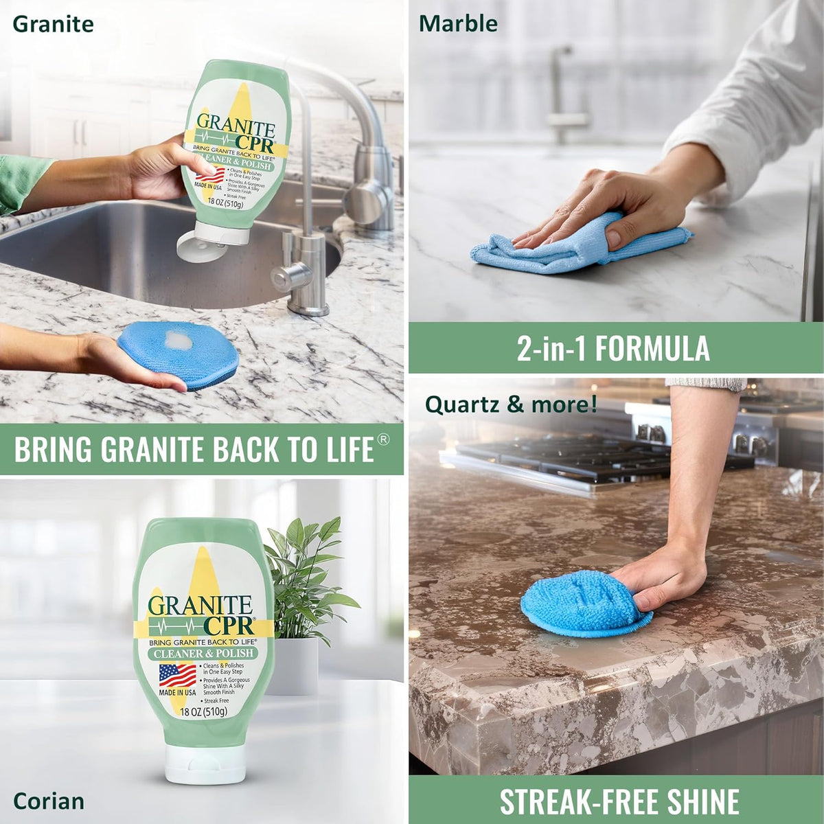 Granite CPR Cleaner & Polish Can Be Used Daily On Granite, Marble, Quartz & Corian. Leaves A