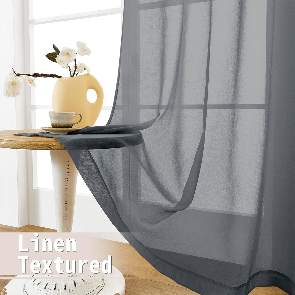 Tollpiz Short Sheer Linen Textured Curtain Sheers Doorway Light Filtering Voile Patio Glass Door