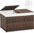 Storage Basket with Lid Rattan Storage Basket with 2 Separate Lid, 27.8 Gallon (105 L) 25.2 * 15.4