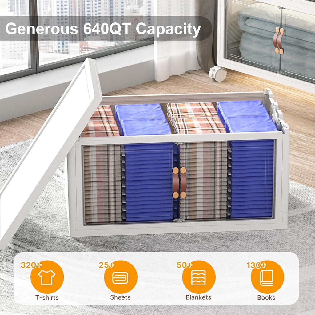 Extra Large Stackable Storage Bins with Lids & Wheels & Door, 640QT-160QT/40GAL*4Pack Foldable
