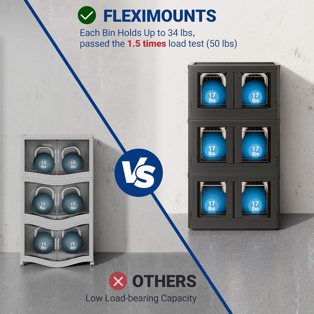 FLEXIMOUNTS 75 QT Stackable Storage Bins With Lids, Collapsible Plastic Storage Bins, Closet