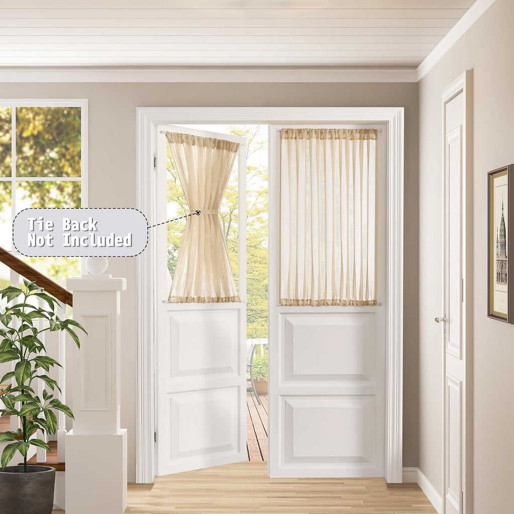 Tollpiz Small Sheer Curtain Linen Textured Curtain Sheers Doorway Light Filtering Voile French Door