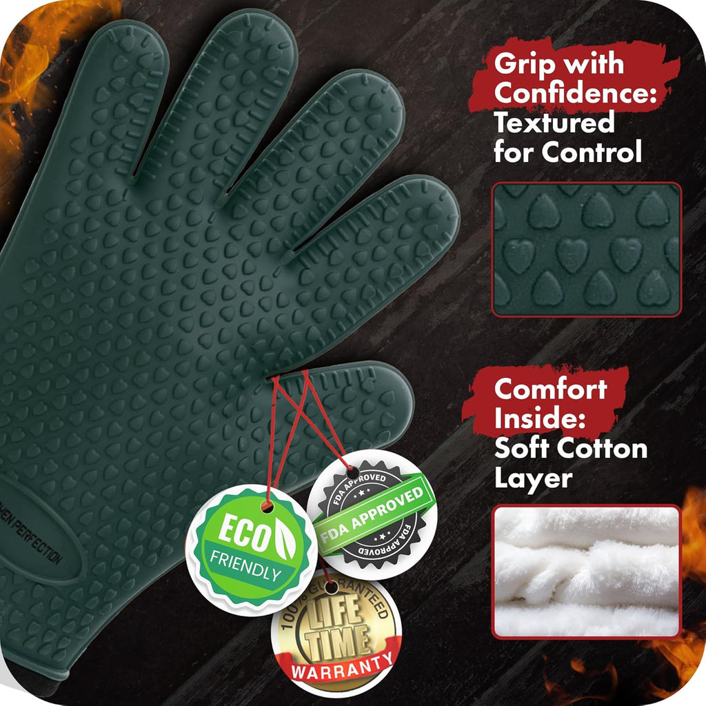 KITCHEN PERFECTION S Silicone Smoker Oven Gloves -Extreme Heat Resistant BBQ Gloves -Handle Hot