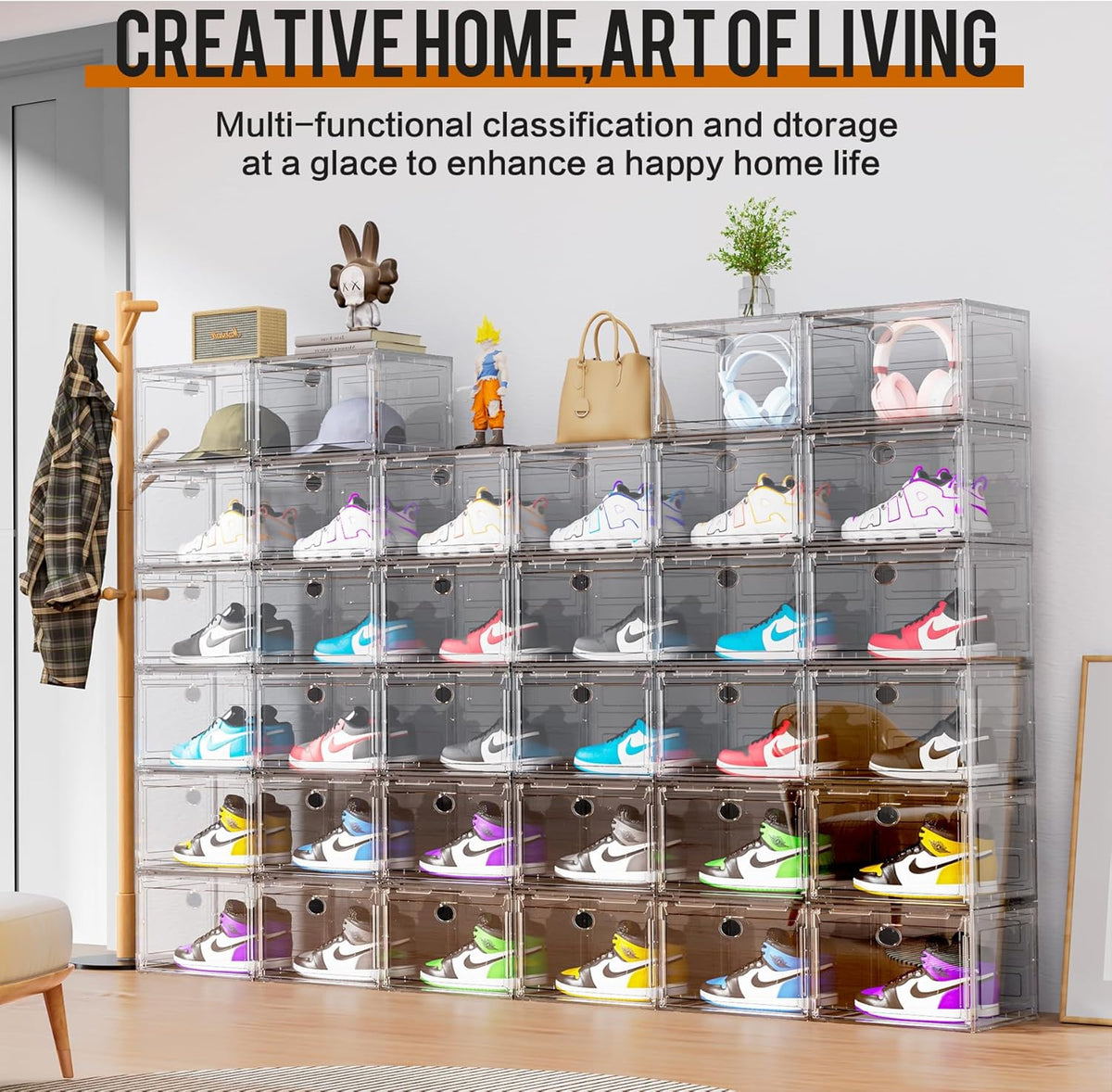 KEFA XL Shoe Storage Box Organizer, 6 Pack Shoe Boxes Clear Plastic Stackable, Sneaker Display Case