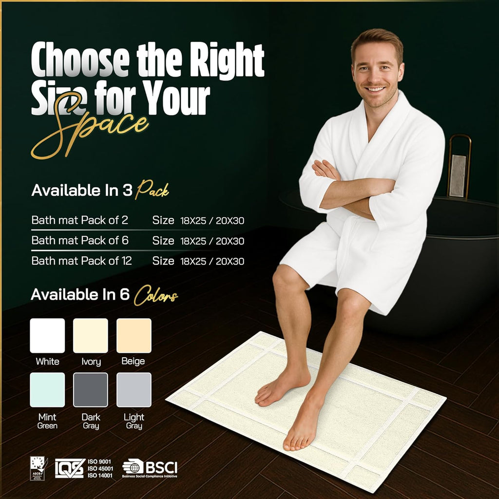 Pearl Linens Pack of 2 100% Cotton Bathmat 20x30 inches, Soft & Absorbent Quick Dry Bathroom Mat