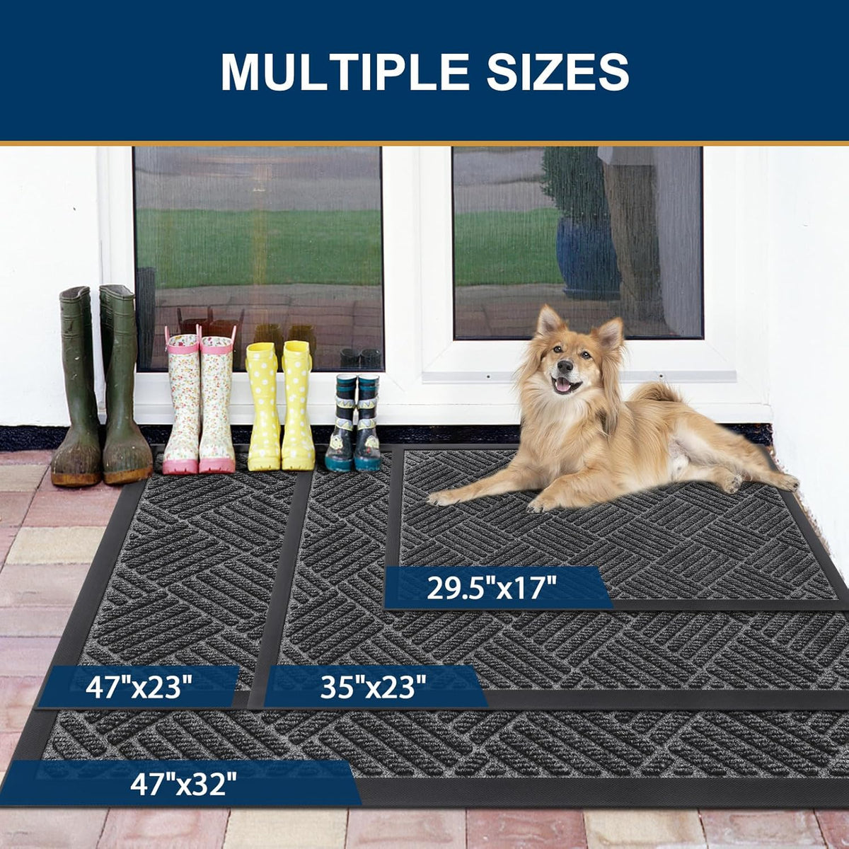 Smiry Front Door Mat Outside Entrance, Heavy Duty Outdoor Indoor Natural Rubber Doormat, Non Slip