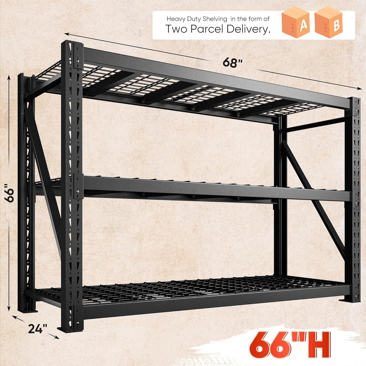 Bepatio 7050LBS Garage Shelving Heavy Duty 67.6W Storage Shelves Adjustable Metal Shelving 3 Tier
