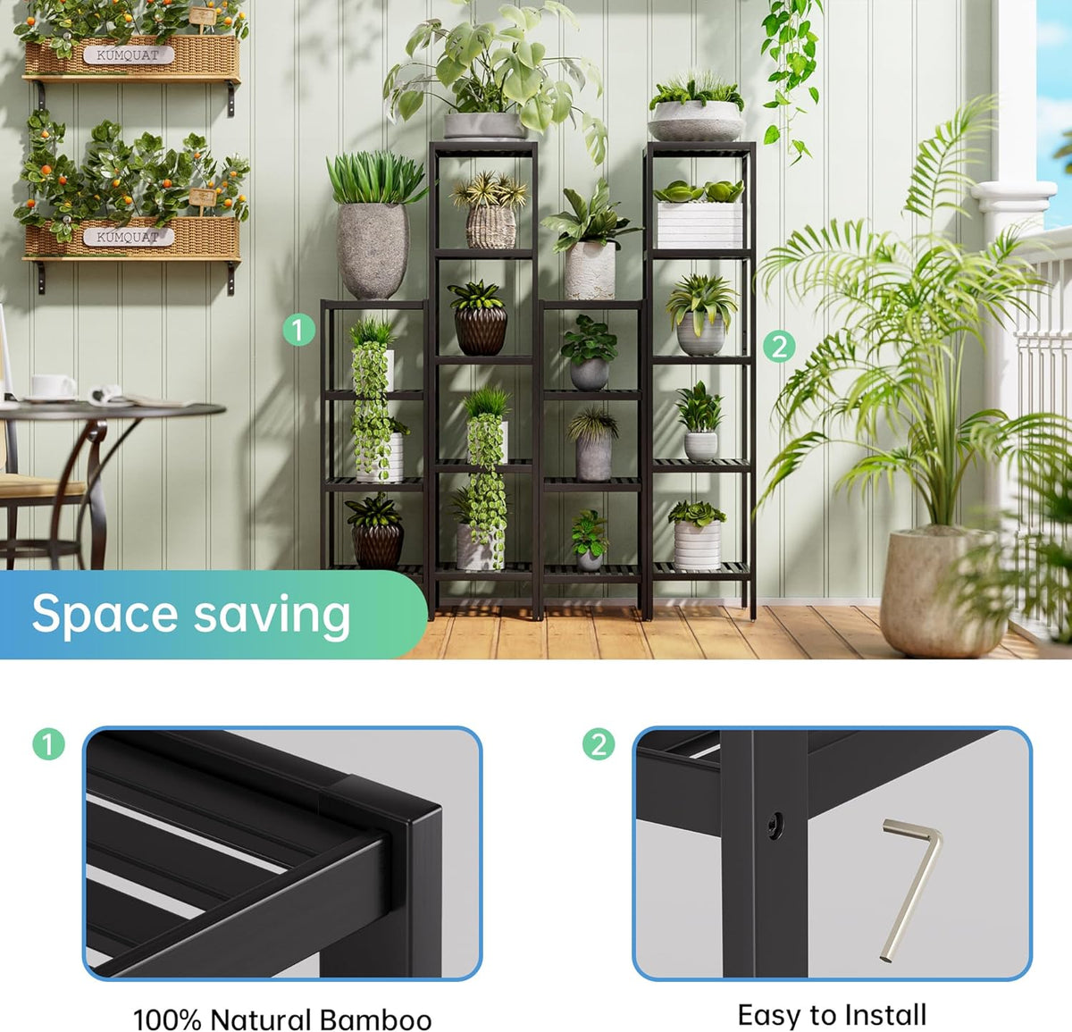 SMIBUY Bathroom Storage Shelf, 5-Tier Bamboo Rack Organizer, Multifunctional Shelving Unit for