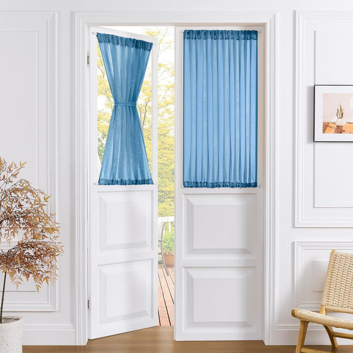 Tollpiz Short Sheer Door Curtain Closet Linen Textured Curtain Sheers Doorway Light Filtering Voile