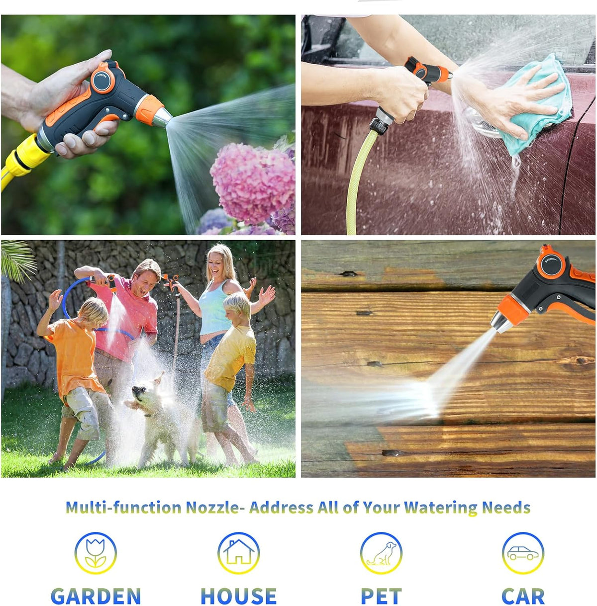 Garden Hose Nozzle Sprayer, Water Hose Sprayer Nozzle with 4 Spray Patterns, Water Flow Thumb