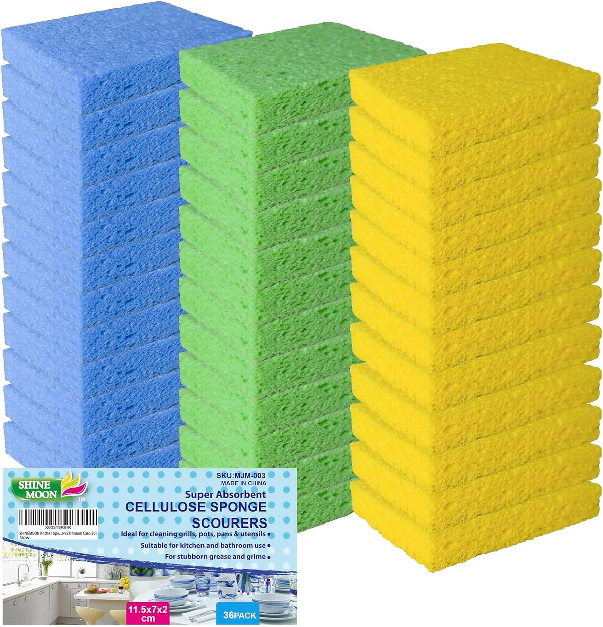 36 Pk Pop-Up Compressed Cellulose Sponges, Heavy Duty Scrub Kitchen Sponge, Clean Tough Messes
