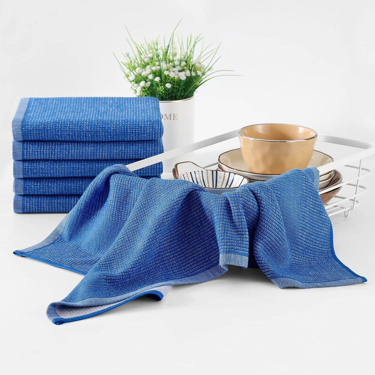 Homaxy Premium Kitchen Towels(18”x 28”, 8 Pack), Large Cotton Kitchen Hand Towels, Flat and Terry