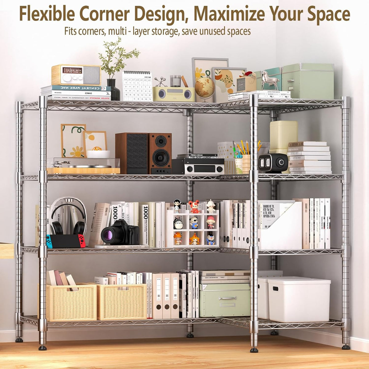 Himimi 4-Tier Adjustable Metal Shelving - 1600LBS Capacity, Heavy Duty Wire Organizer for Pantry