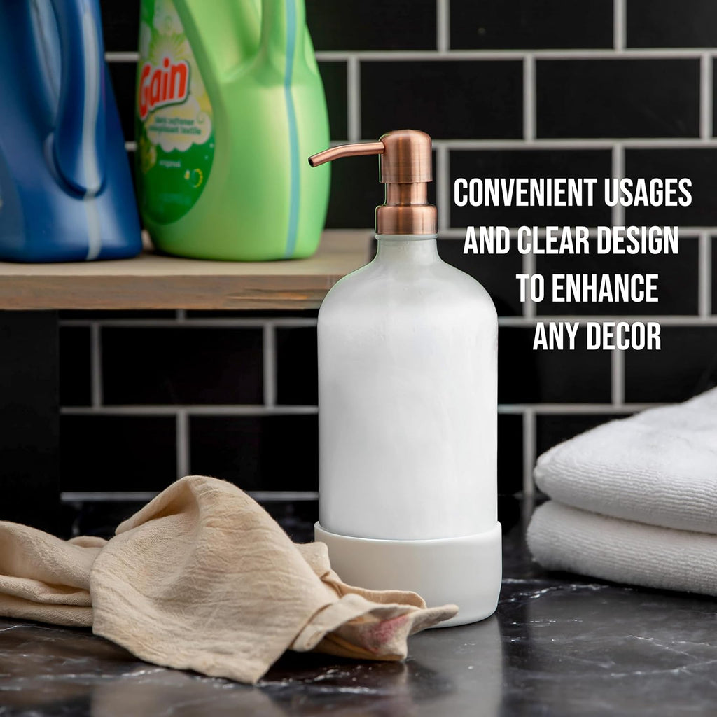 32 oz Glass Pump Bottle Rustproof Stainless Steel Pump, Funnel, and Lids. Modern Farmhouse Vintage