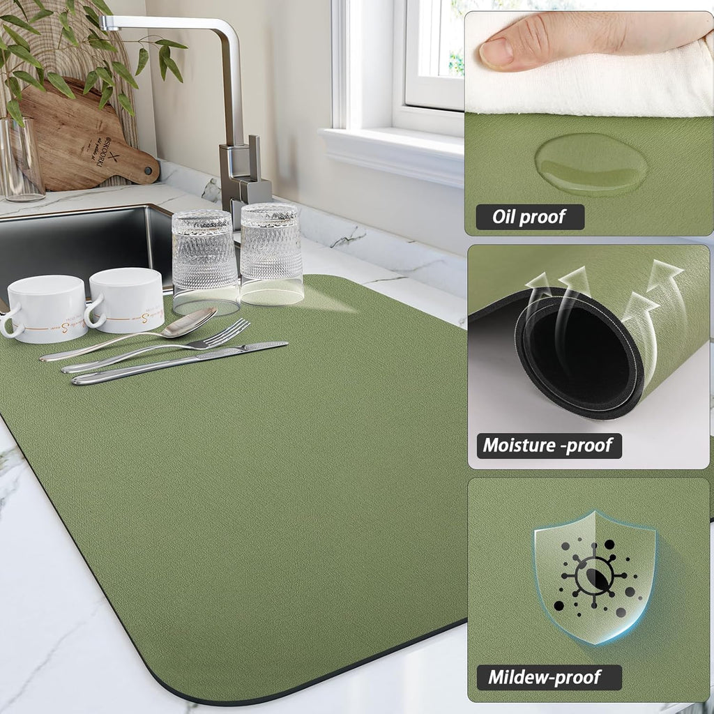 Dish Drying Mat for Kitchen Counter, Heat Resistant Drainer Mats with Non-slip Rubber Backed, Hide