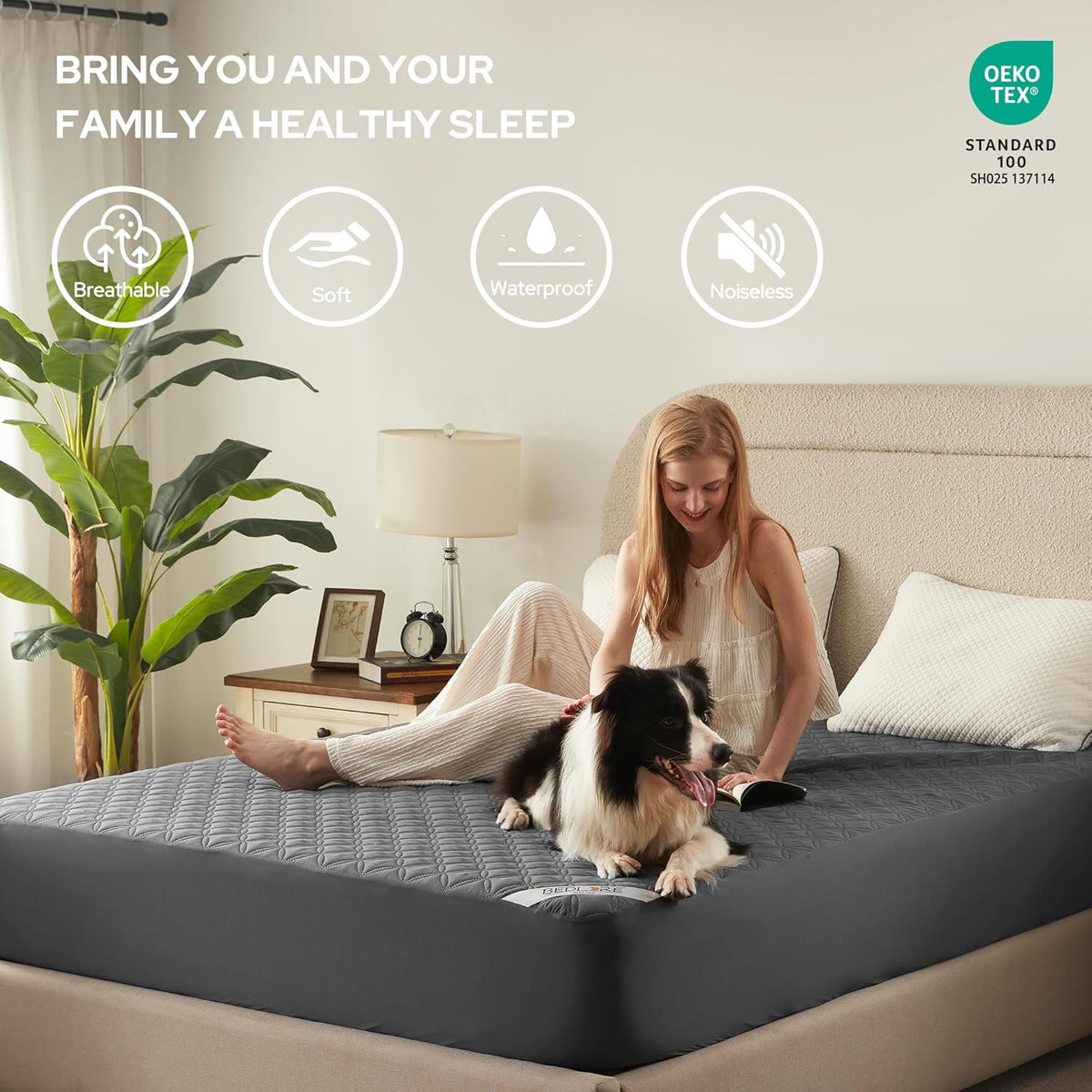BEDLORE Waterproof Mattress Protector, Noiseless Queen Size Mattress Pad with Deep Pocket Fitted Up
