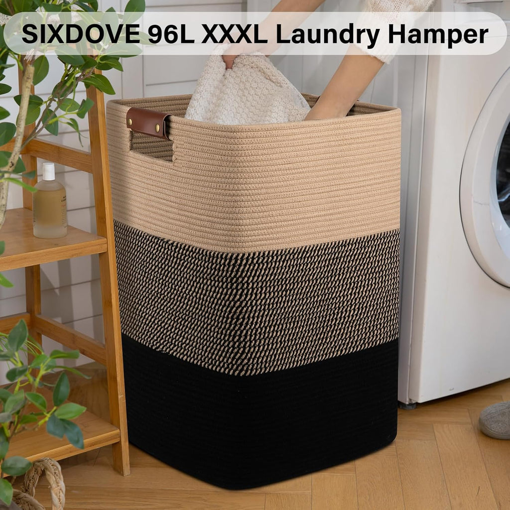Laundry Hamper 96L Extra Large Laundry Basket, Woven Blanket Basket, Cotton Woven Storage Hamper