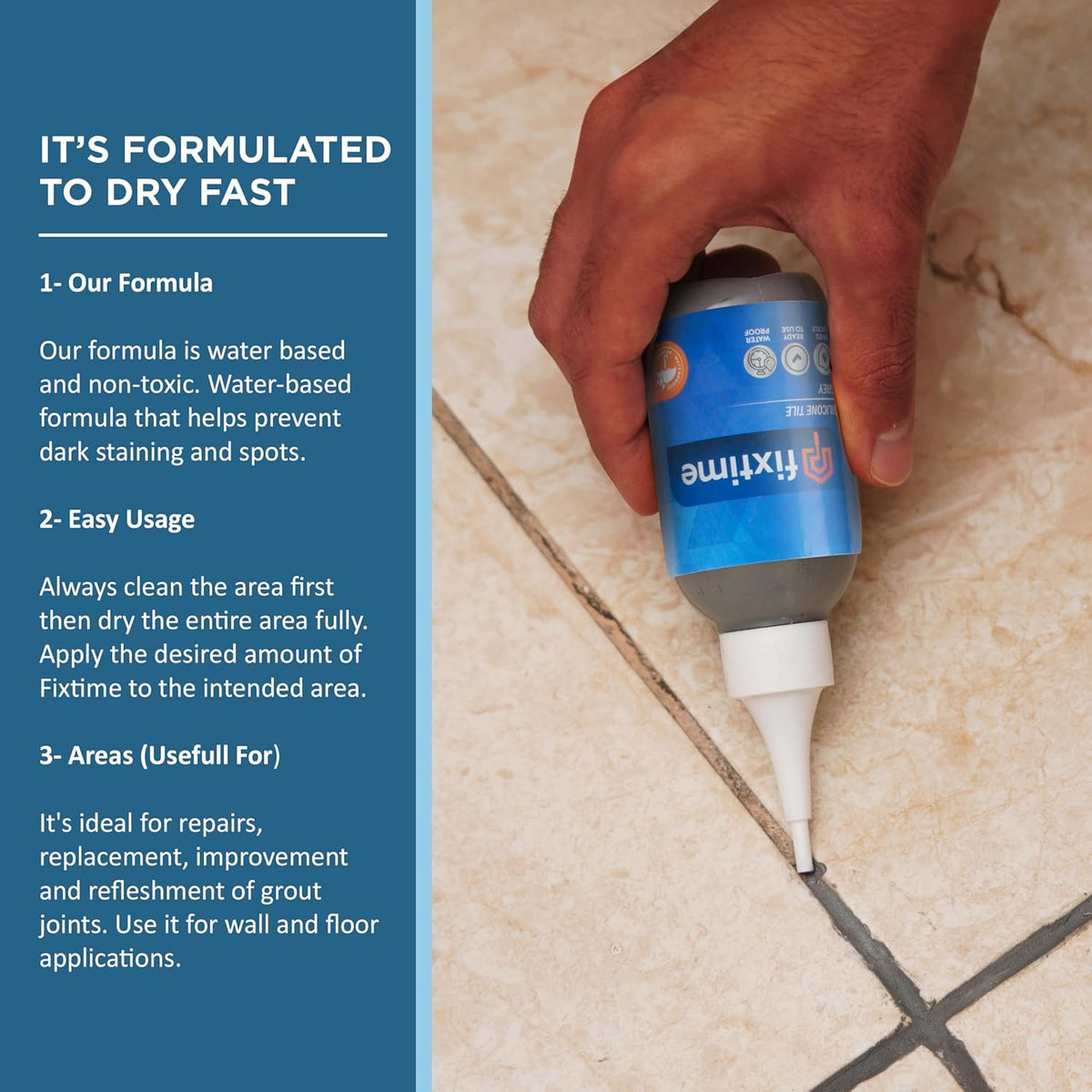 Silicone Tile Repair Kit – Premixed Fast-Drying Gray Caulk, Filler, and Sealer for Cracked