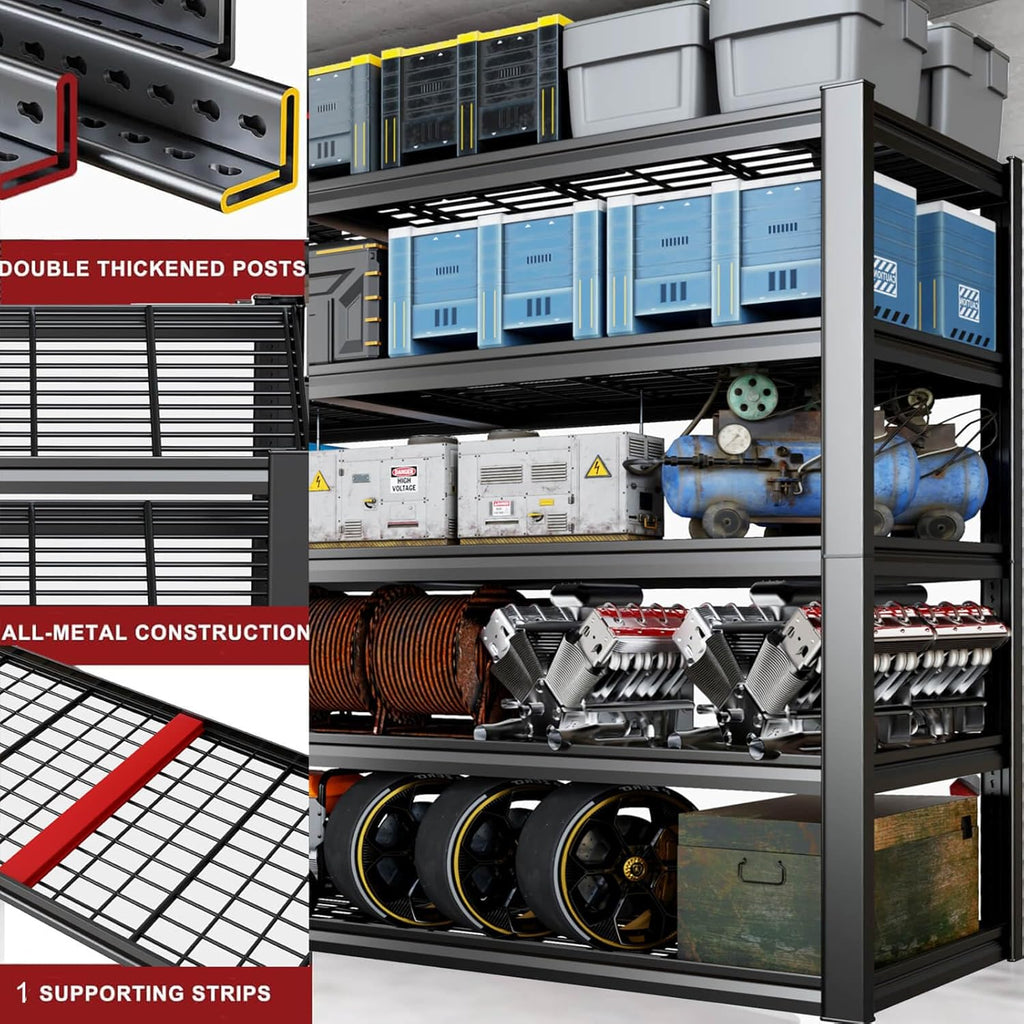 65" W Garage Shelving Heavy Duty, 5 Tier Garage Shelves, 30" D Adjustable Storage Shelving Unit