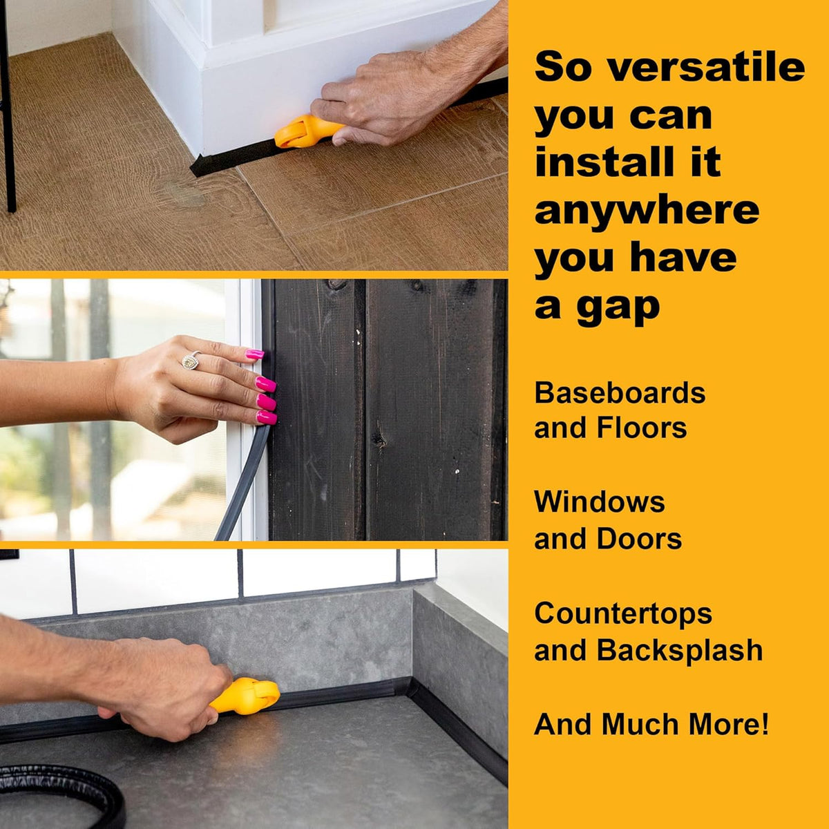 InstaTrim Black New & Improved Caulk Trim, 1/2" by 10', 2-Pack, Flexible, Waterproof for Bathroom