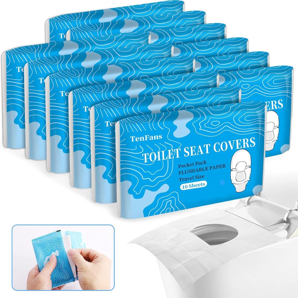 TenFans Flushable Water-Soluble Toilet Seat Covers (120 Pack) - Disposable Toilet Paper Liners for