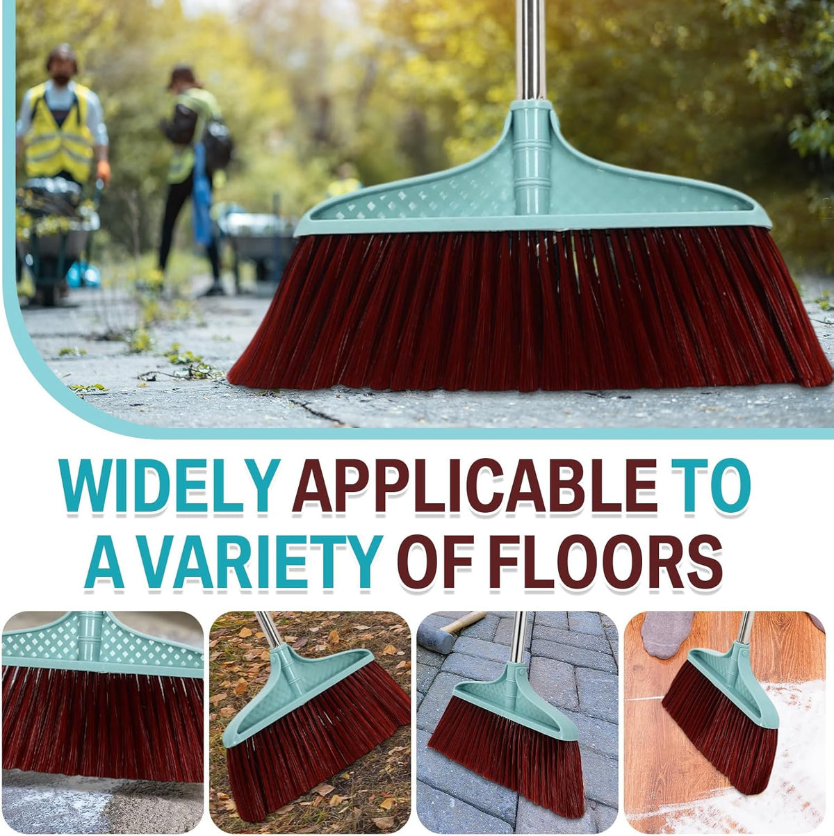 Lasnten 8 Pcs Heavy Duty Broom Commercial Set 49" Stainless Steel Detachable Handle Indoor and