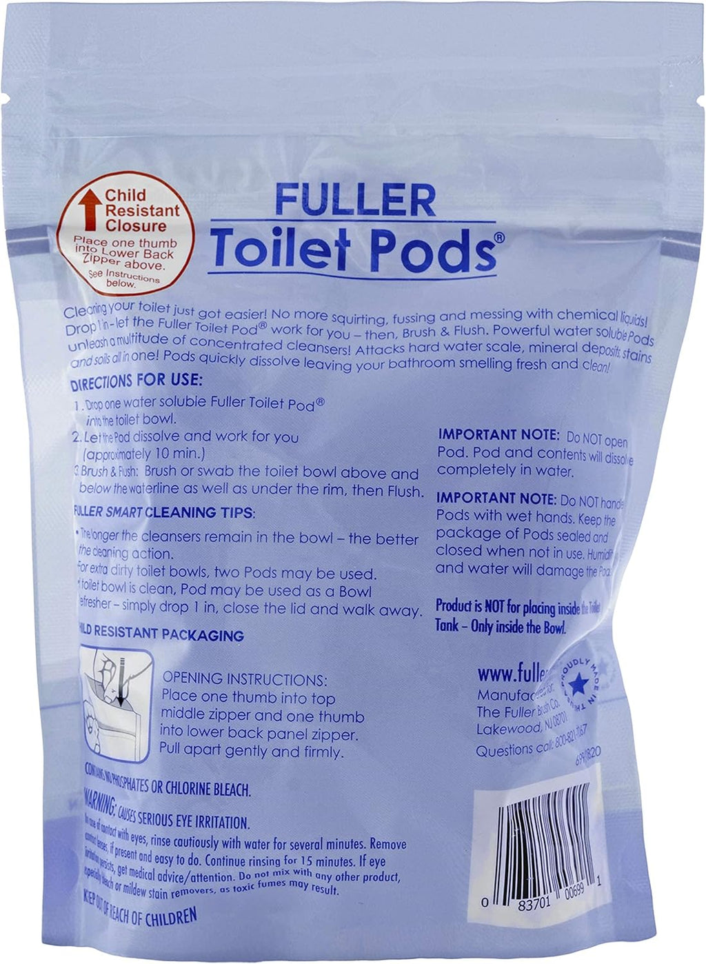 Fuller Brush Toilet Bowl Cleaner Pods - Water Soluble Tablet Cleansers - Cleans Descales &