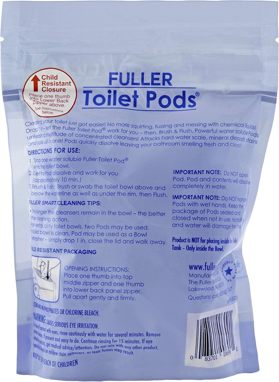 Fuller Brush Toilet Bowl Cleaner Pods - Water Soluble Tablet Cleansers - Cleans Descales &