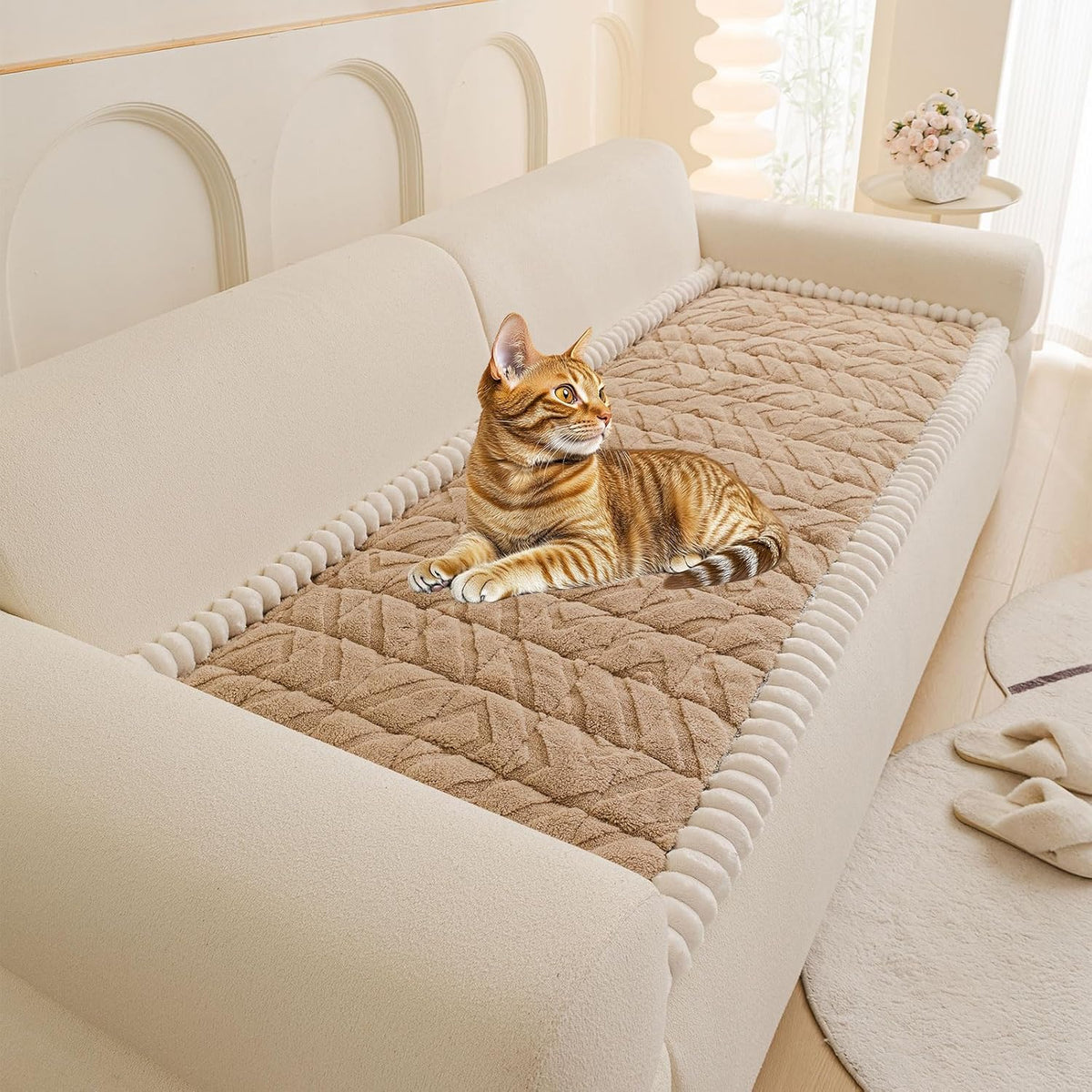 OTOB Plush Couch Cover for Dogs Washable, Non Slip Fuzzy Soft Armrest Backrest Sofa Slipcovers