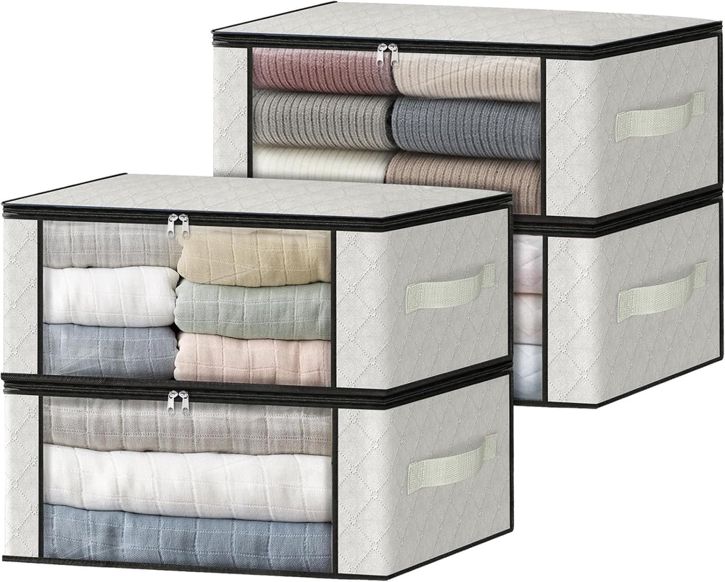 HomeHacks Storage 4-Pack Clothes Organizer Storage Bags Foldable Storage Box with Large Clear