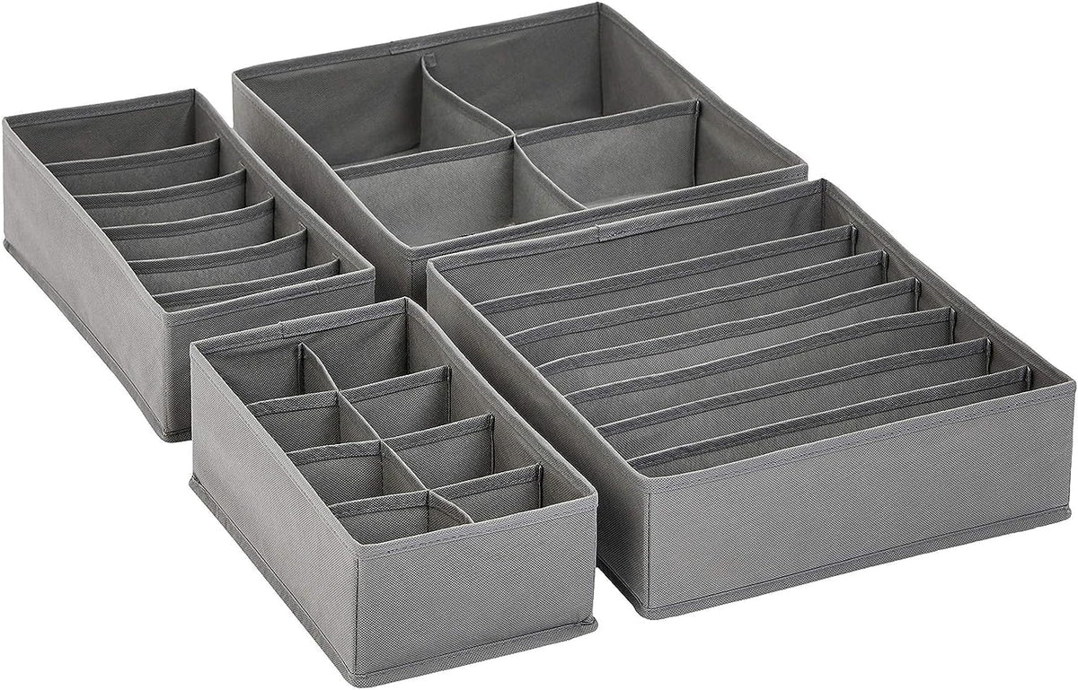 Amazon Basics Dresser Drawer Storage Organizer for Undergarments, Set of 4 - Gray